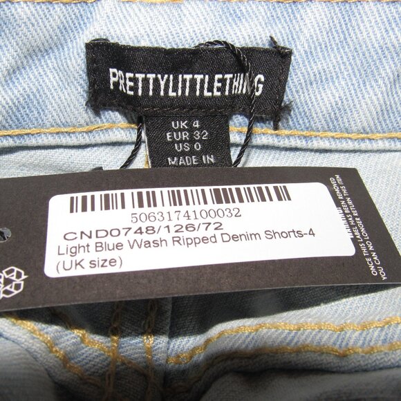 NWT PRETTYLITTETHING Light Wash Ripped Denim Shorts Size 0 - Picture 3 of 3